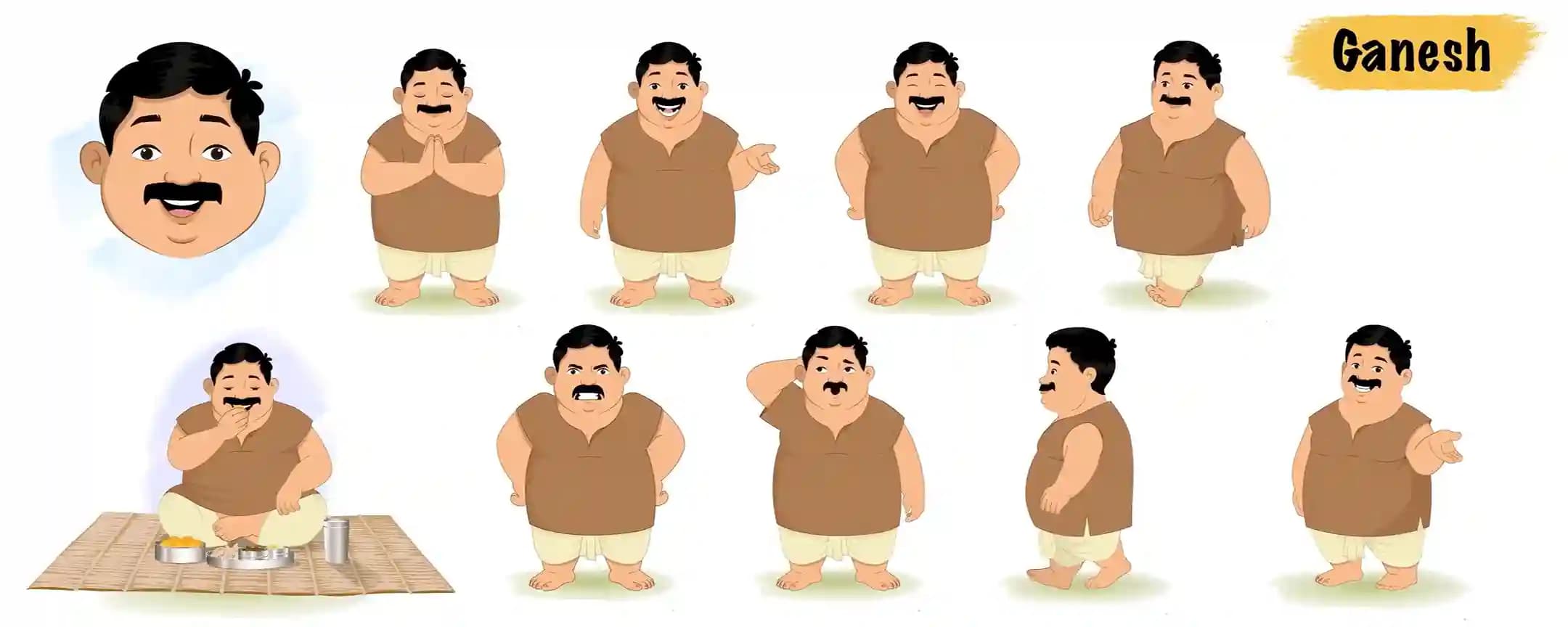 2d Fat villager animated vector cartoon character model sheet