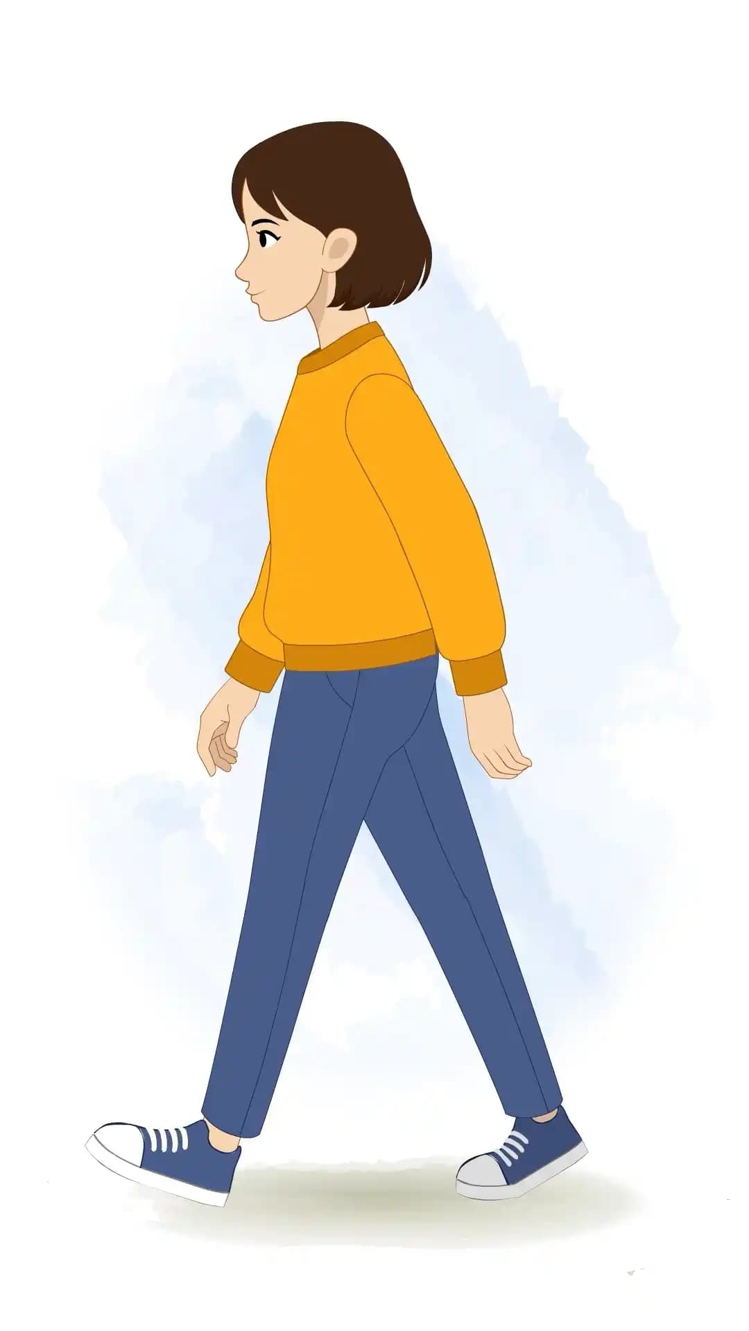 This animated cartoon character is shown in a side walking pose with natural body movement, perfect for animation loops, explainer videos, storytelling, games, and creative projects AKA Julia