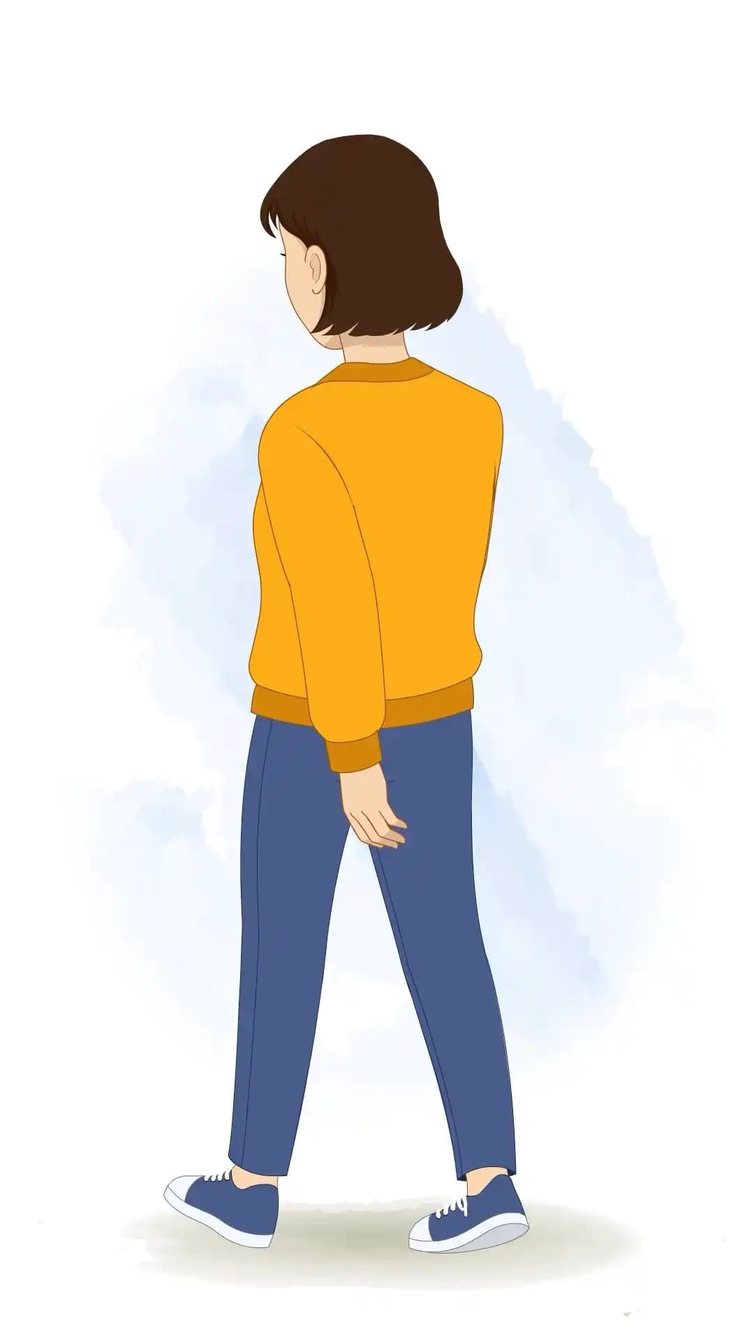 This animated cartoon character is shown in a back-third walking pose with natural body movement, making it ideal for animation loops, storytelling, explainer videos, games, and creative projects AKA Julia