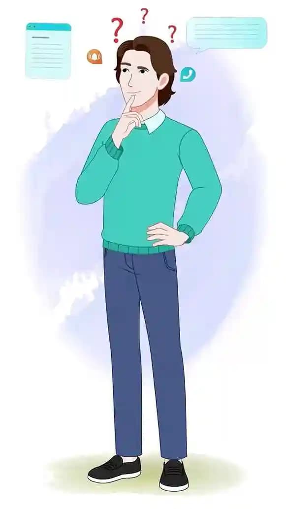 2d Animated young man in casual clothes thinking vector cartoon character AKA Leon