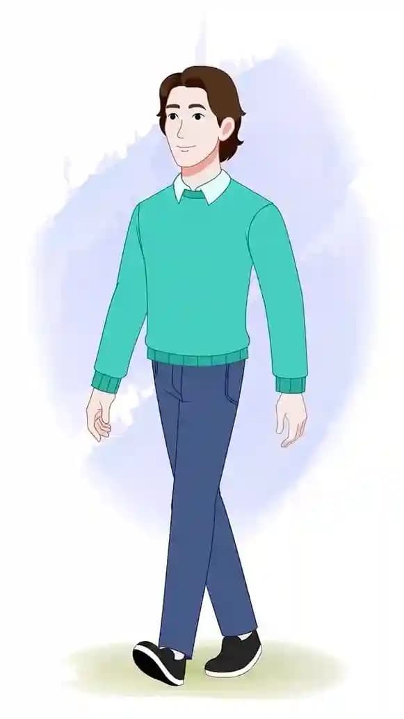 2d Animated young man in casual clothes walking vector cartoon character AKA Leon