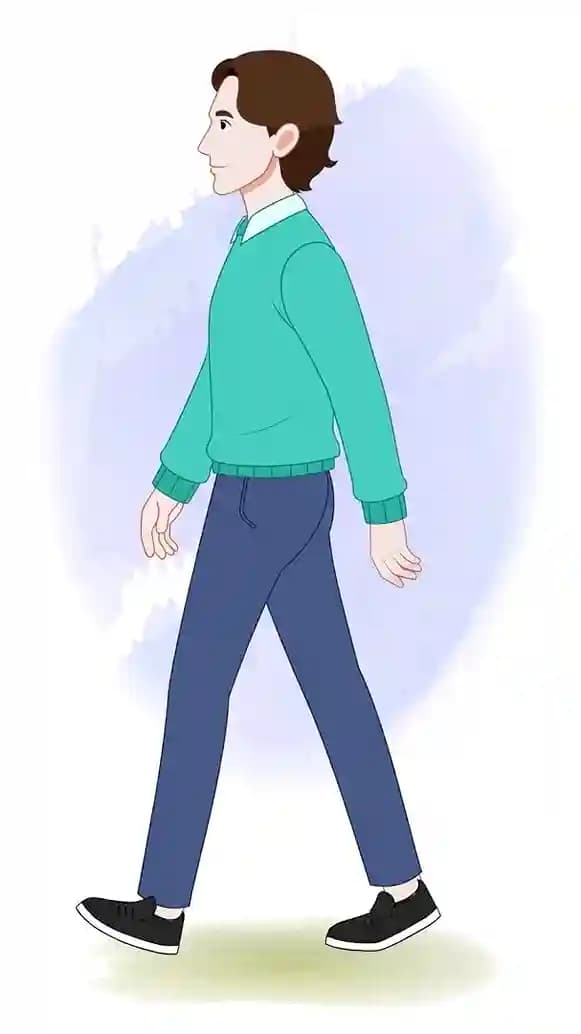 2d Animated young man in casual clothes side walking vector cartoon character AKA Leon