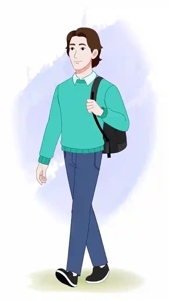 2d Animated young man in casual clothes walking with bag vector cartoon character