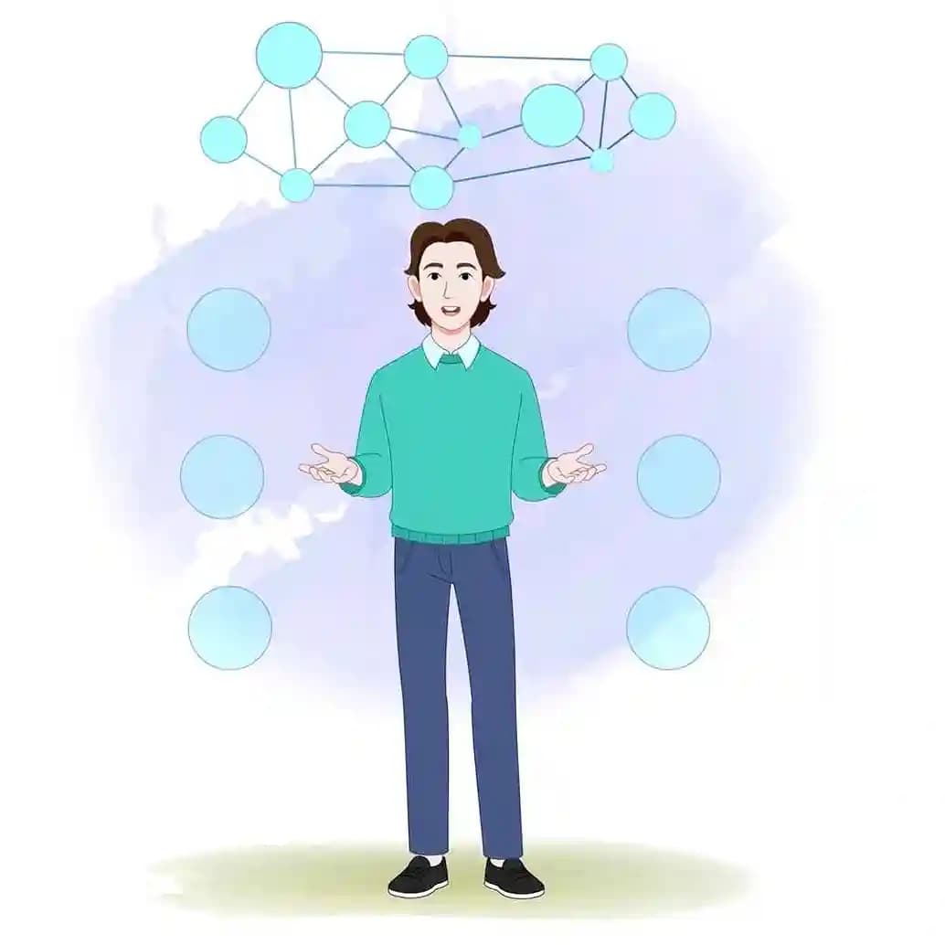 Young 2d man in casual clothes talking animated vector cartoon character AKA Leon