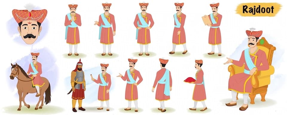 Marathi man animated vector cartoon character model sheet AKA Rajdoot