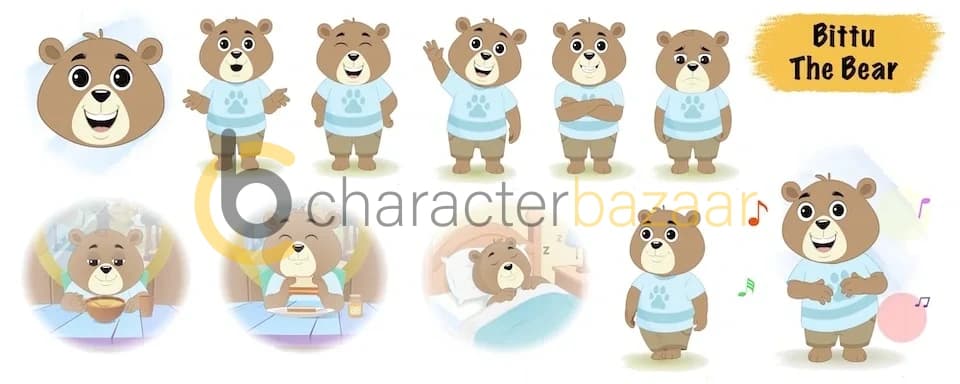 Cute Bear Animated Vector Cartoon Character Model Sheet AKA Bittu The Bear