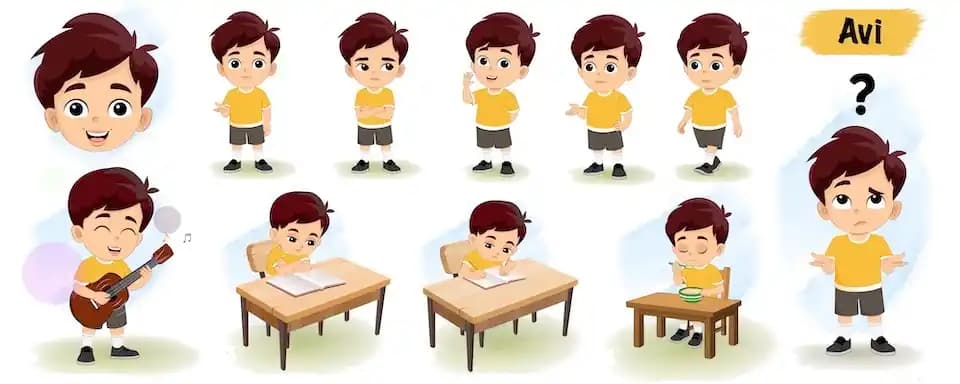 Cute Little Boy Animated Vector Cartoon Character Model Sheet AKA Avi