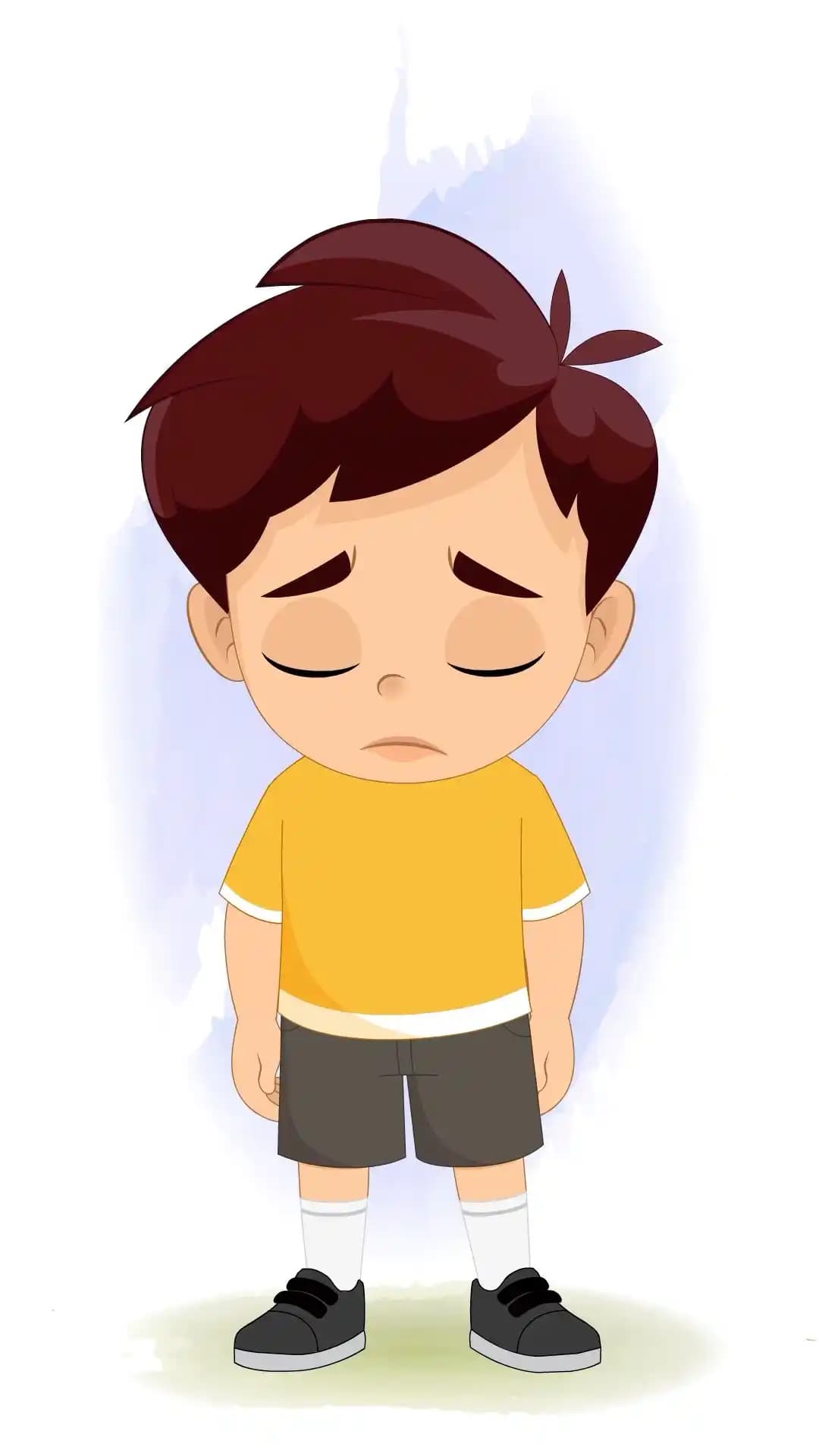 A Cute Little Boy Sad Front Pose Animated Vector Cartoon Character AKA Avi