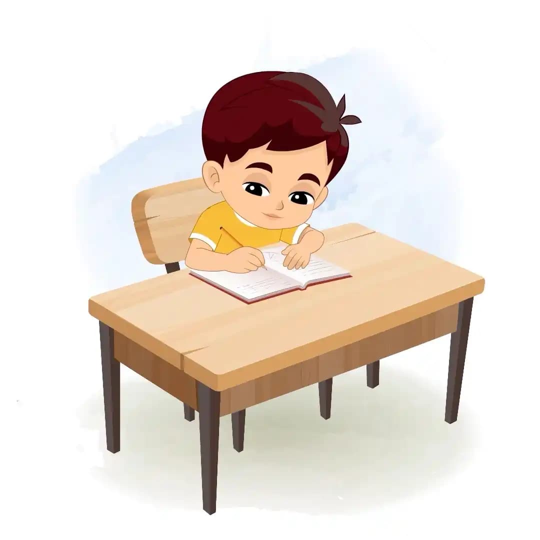 A Cute Little Boy Writing at Desk Animated Vector Cartoon Character AKA Avi