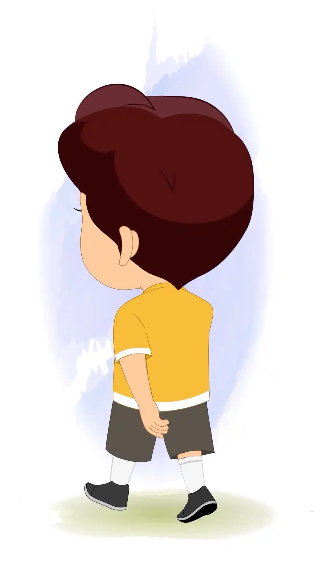 A Cute Little Boy Back Third Walking Animated Vector Cartoon Character AKA Avi