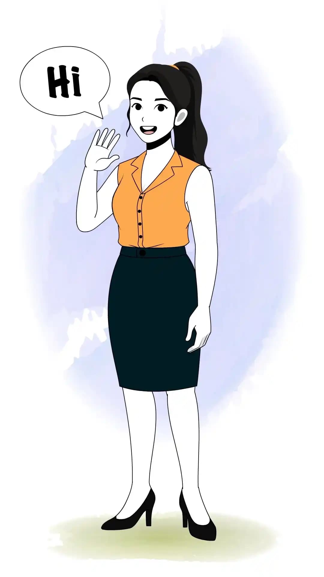 Businesswoman Waving Hand and Saying Hi Greeting Animated Vector Cartoon Character AKA Hena