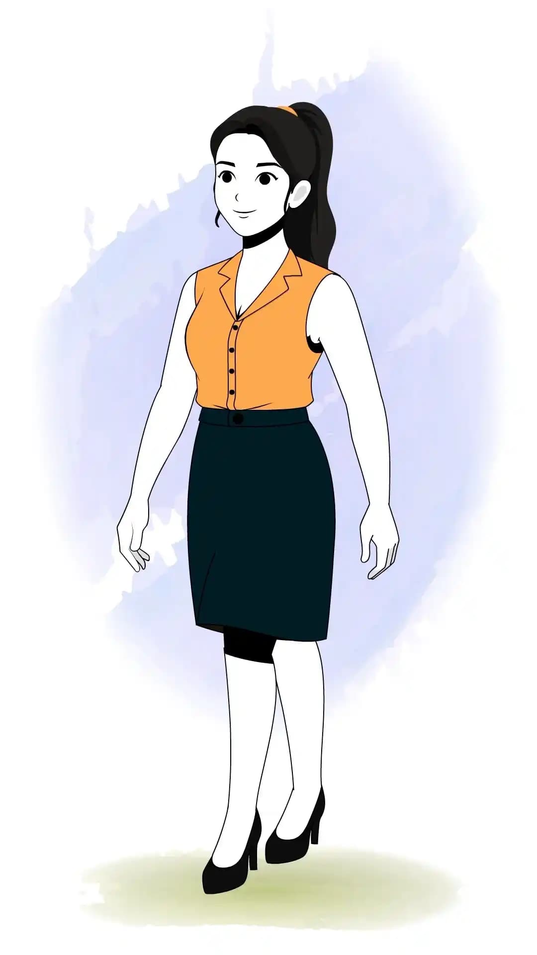 Female Office Character One Third Walking Animated Vector Cartoon Character AKA Hena