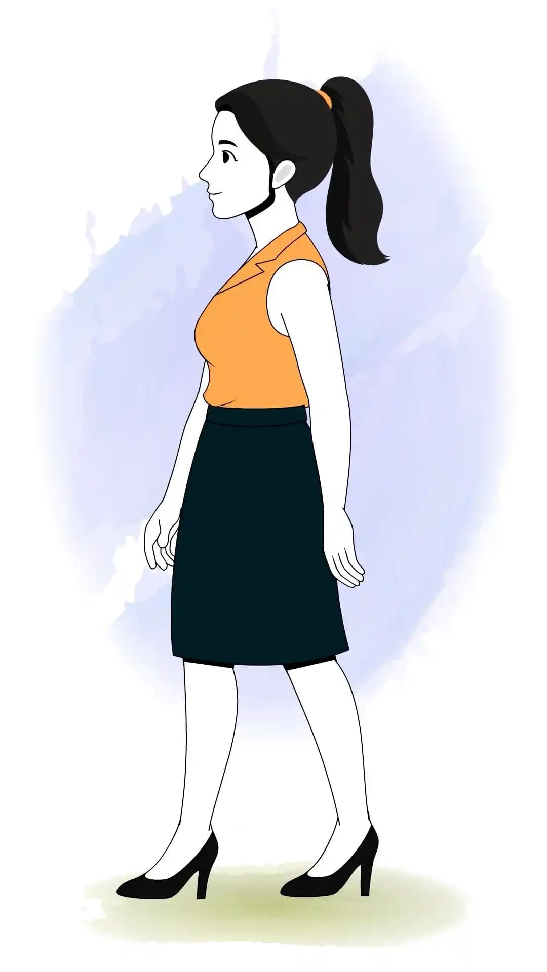 Female Office Character Side Walking Animated Vector Cartoon Character AKA Hena