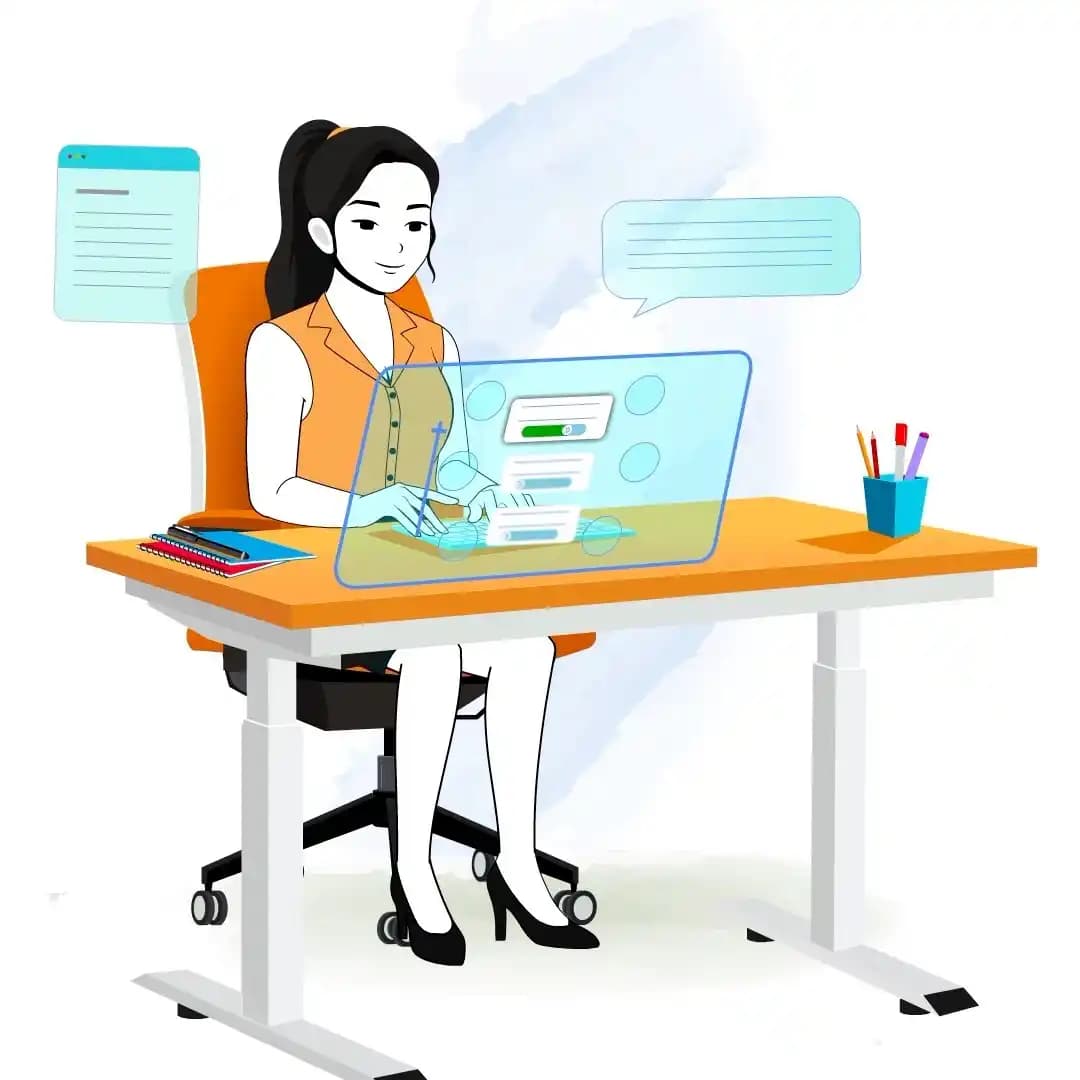 Female Office Character Working on Laptop at Desk Animated Vector Cartoon Character AKA Hena