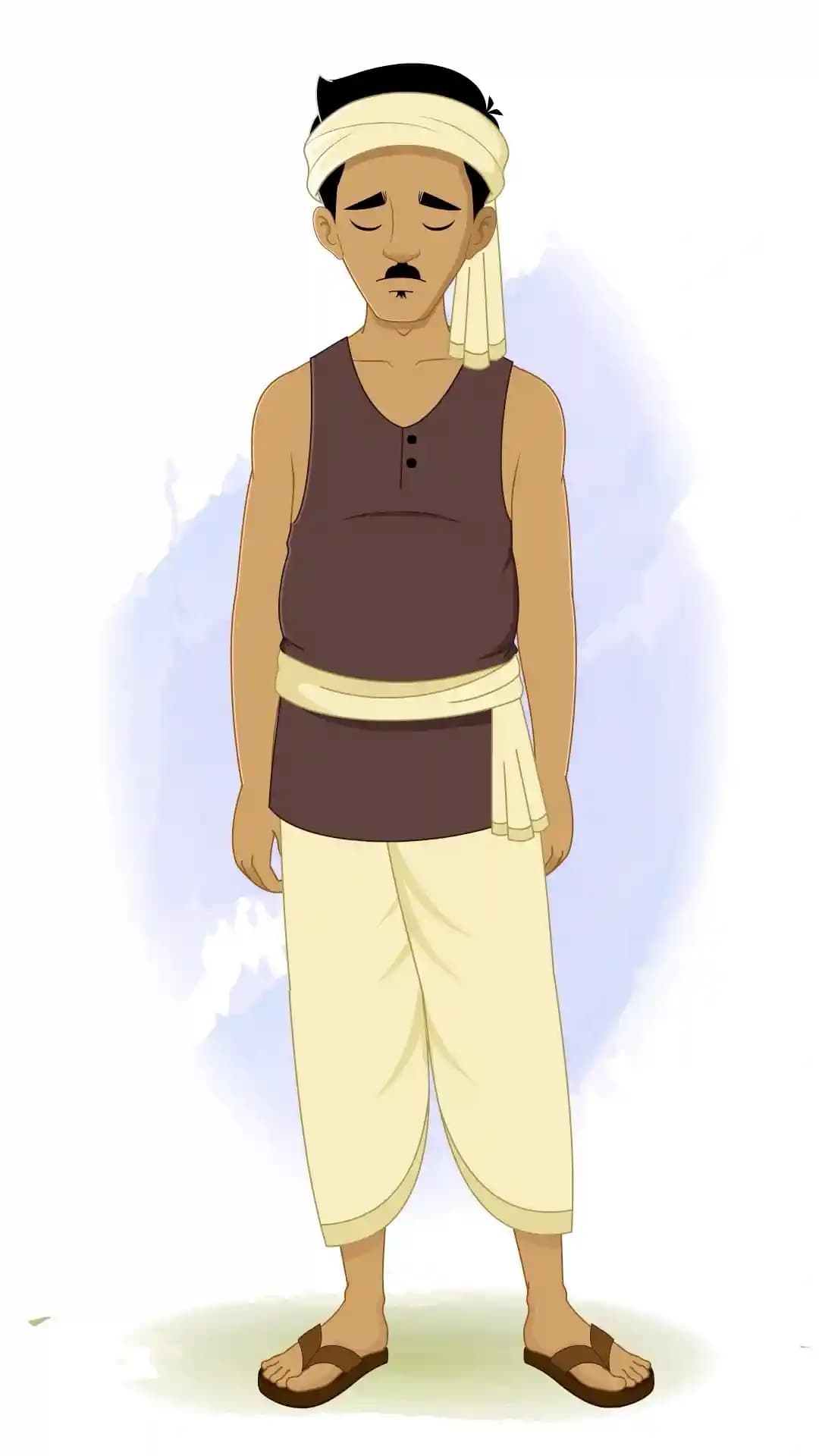 Indian Villager Sad Rural Man Cartoon Animated Vector Cartoon Character AKA Murali