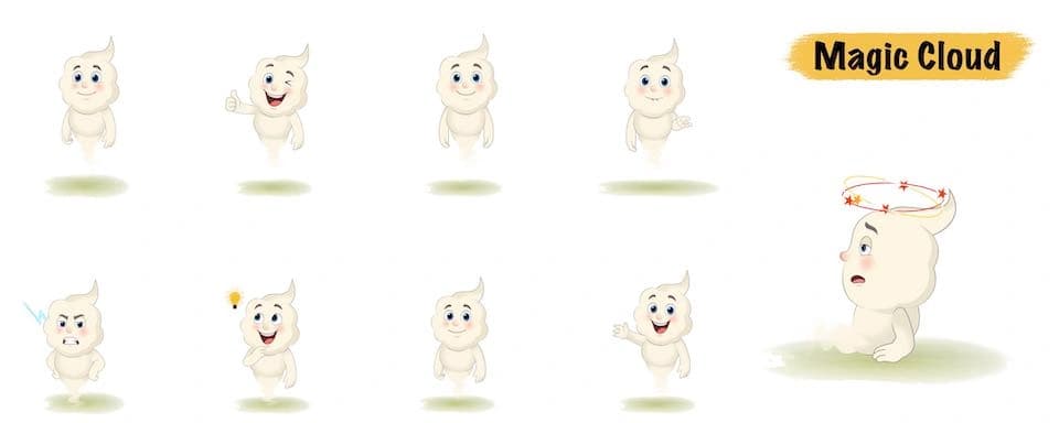 Magical cloud animated vector cartoon character model sheet AKA Magic Cloud