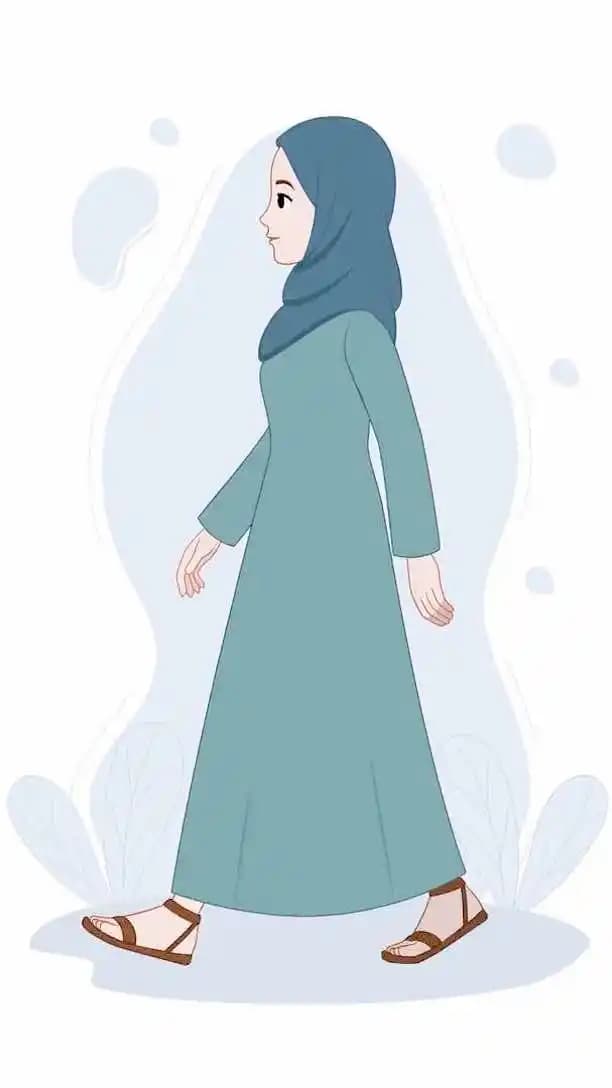 An Arabic Urban cartoon woman side walking animated vector character AKA Noor
