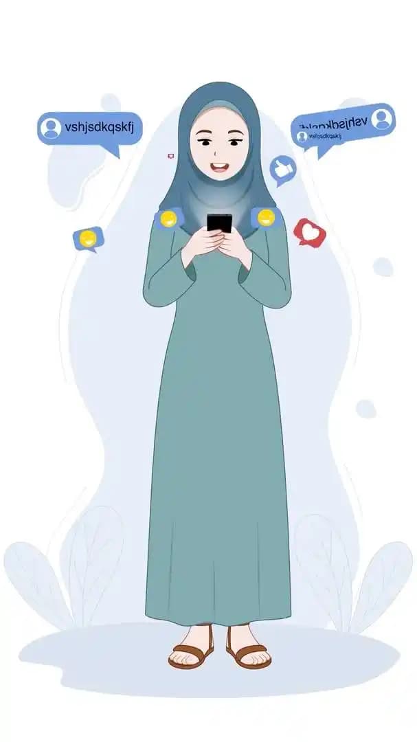 An Arabic Urban cartoon woman using phone animated vector character AKA Noor