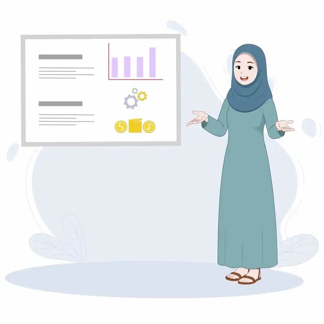 An Arabic Urban cartoon woman doing presentation animated vector character AKA Noor
