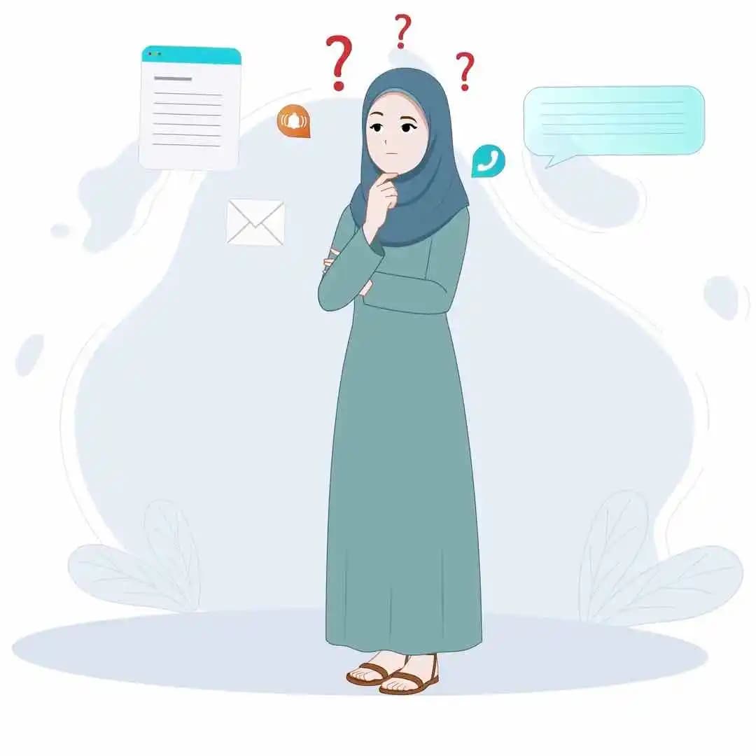 An Arabic Urban cartoon woman thinking animated vector character AKA Noor