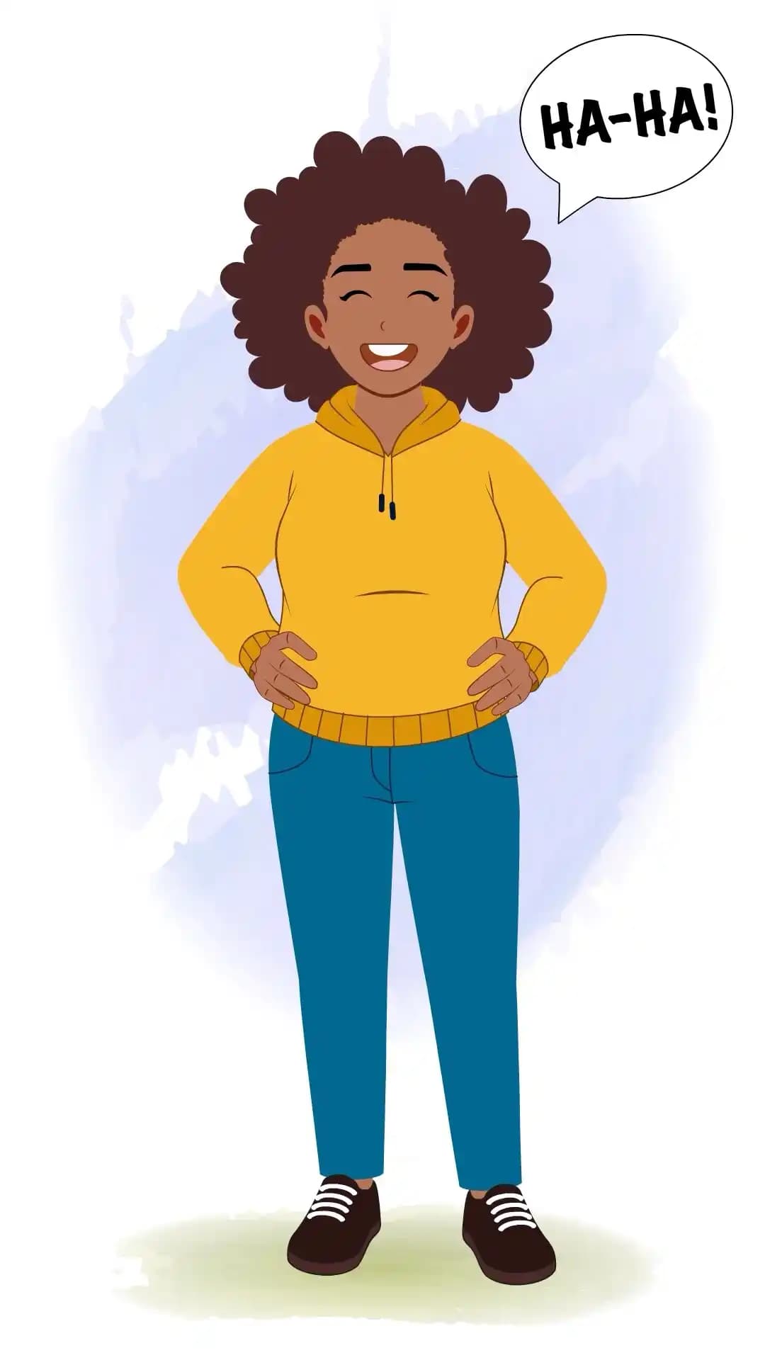 African girl laughing with happy expression and speech bubble animated vector cartoon character aka phebee