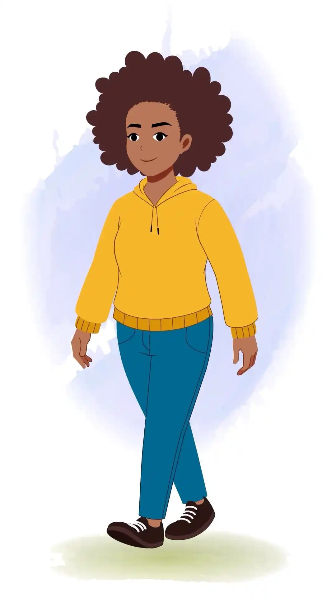 African girl walking pose in casual hoodie and jeans animated vector cartoon character aka phebee
