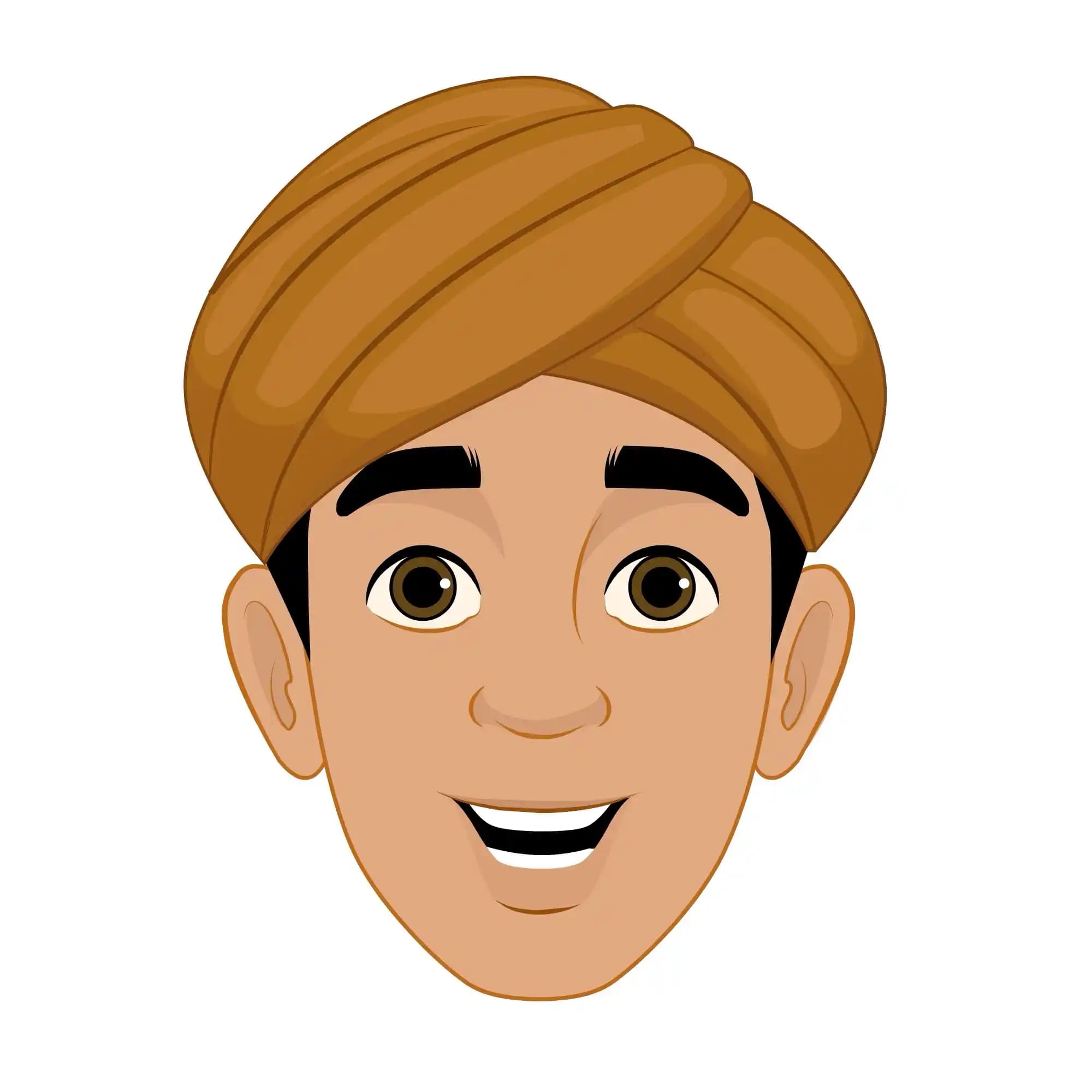 Indian Villager Character Face Expressions Turban Man Animated Vector Cartoon AKA Ramu