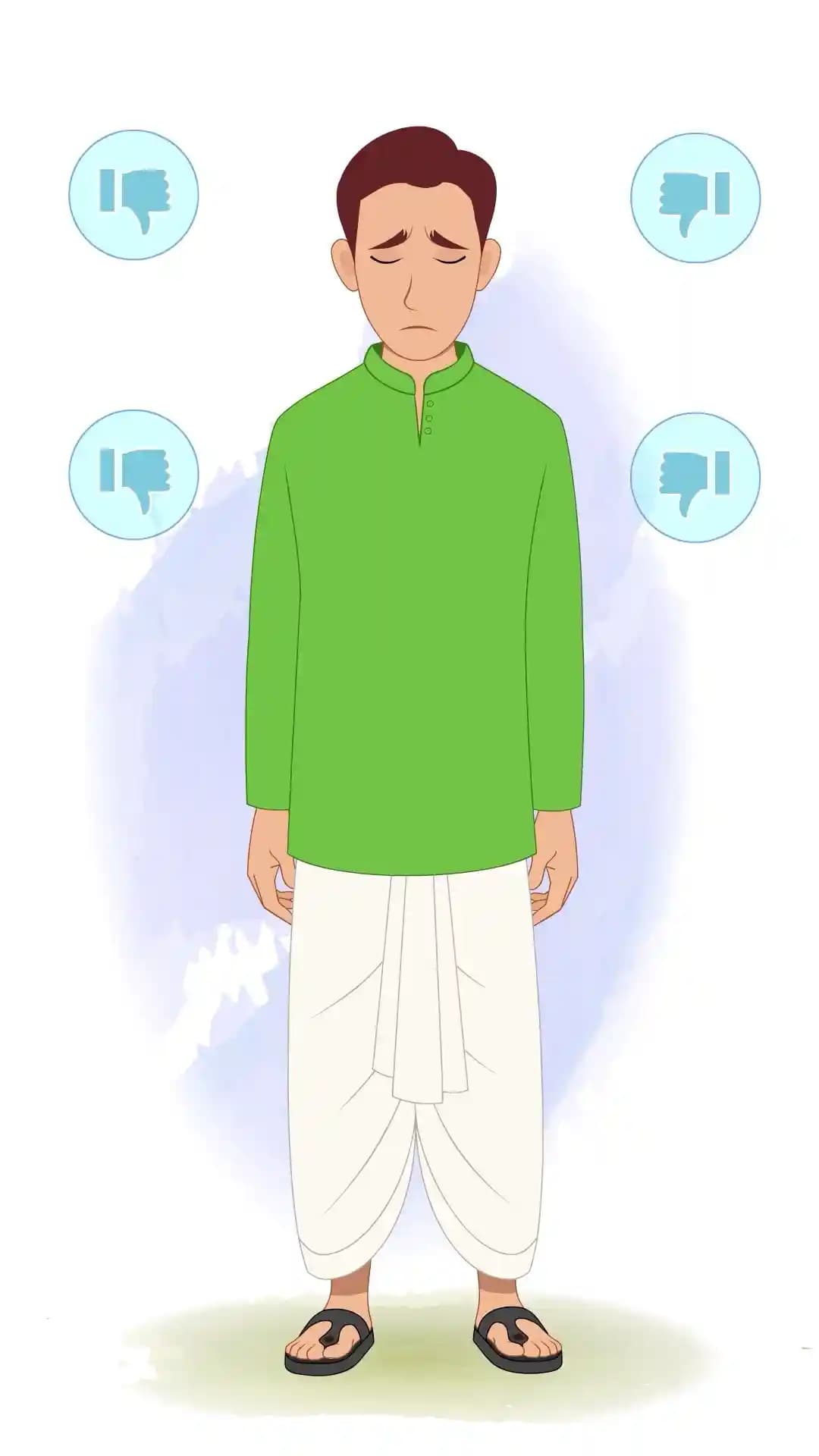 Village Zamindar Sad Front Animated Vector Cartoon Character AKA Dilip