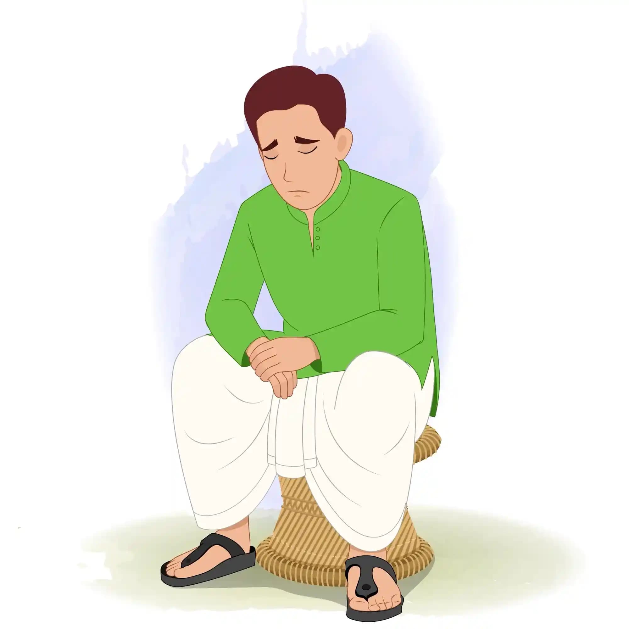 Village Zamindar Sitting Sad Animated Vector Cartoon Character AKA Dilip