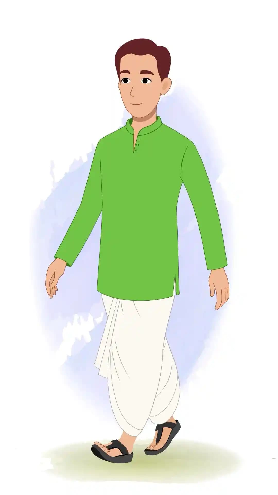 Village Man One Third Walking Animated Vector Cartoon Character AKA Dilip