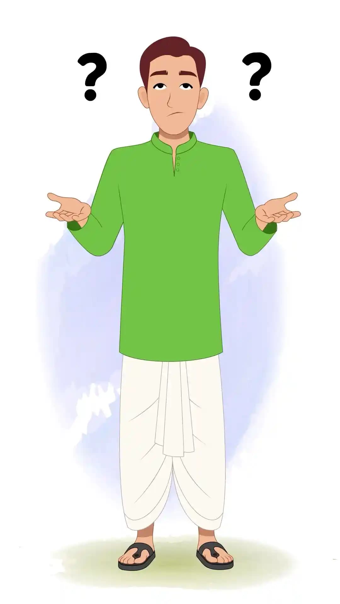 Village Man Confused Pose Animated Vector Cartoon Character AKA Dilip