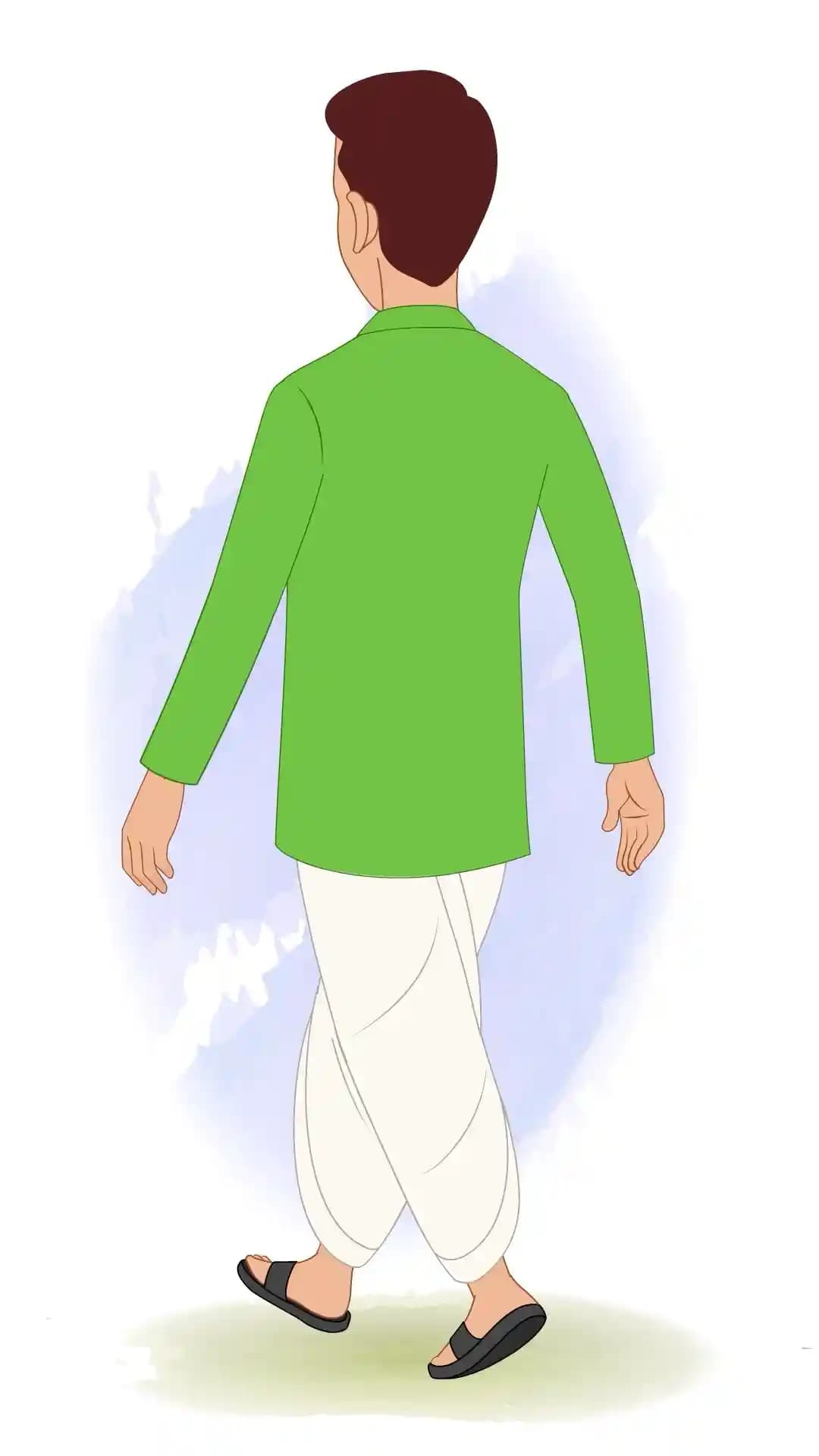 Village Man Back View Walking Animated Vector Cartoon Character AKA Dilip