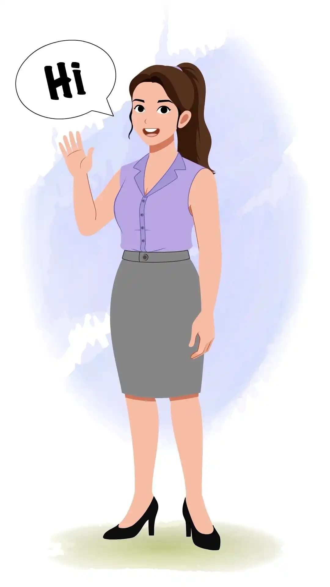 Businesswoman Saying Hi Friendly Greeting Animated Vector Cartoon Character AKA Rachel