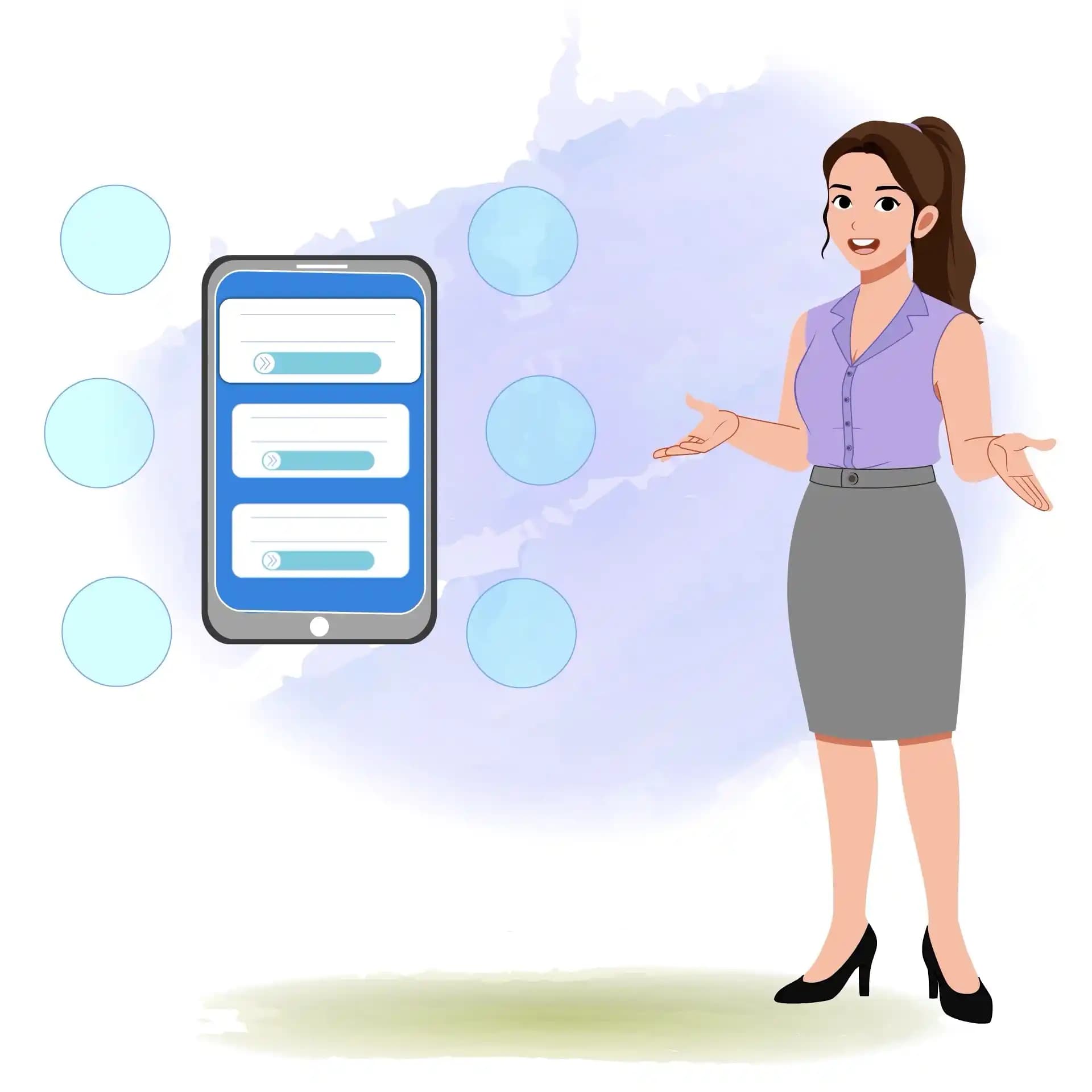 Businesswoman Explaining Mobile App Animated Vector Cartoon Character AKA Rachel