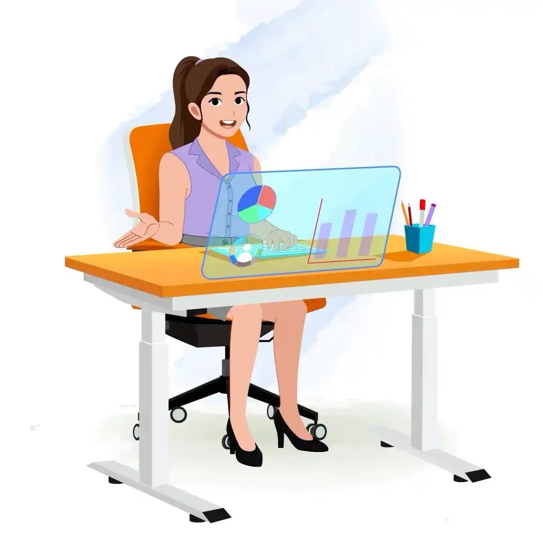Businesswoman Sitting at Desk Talking Office Animated Vector Cartoon Character AKA Rachel
