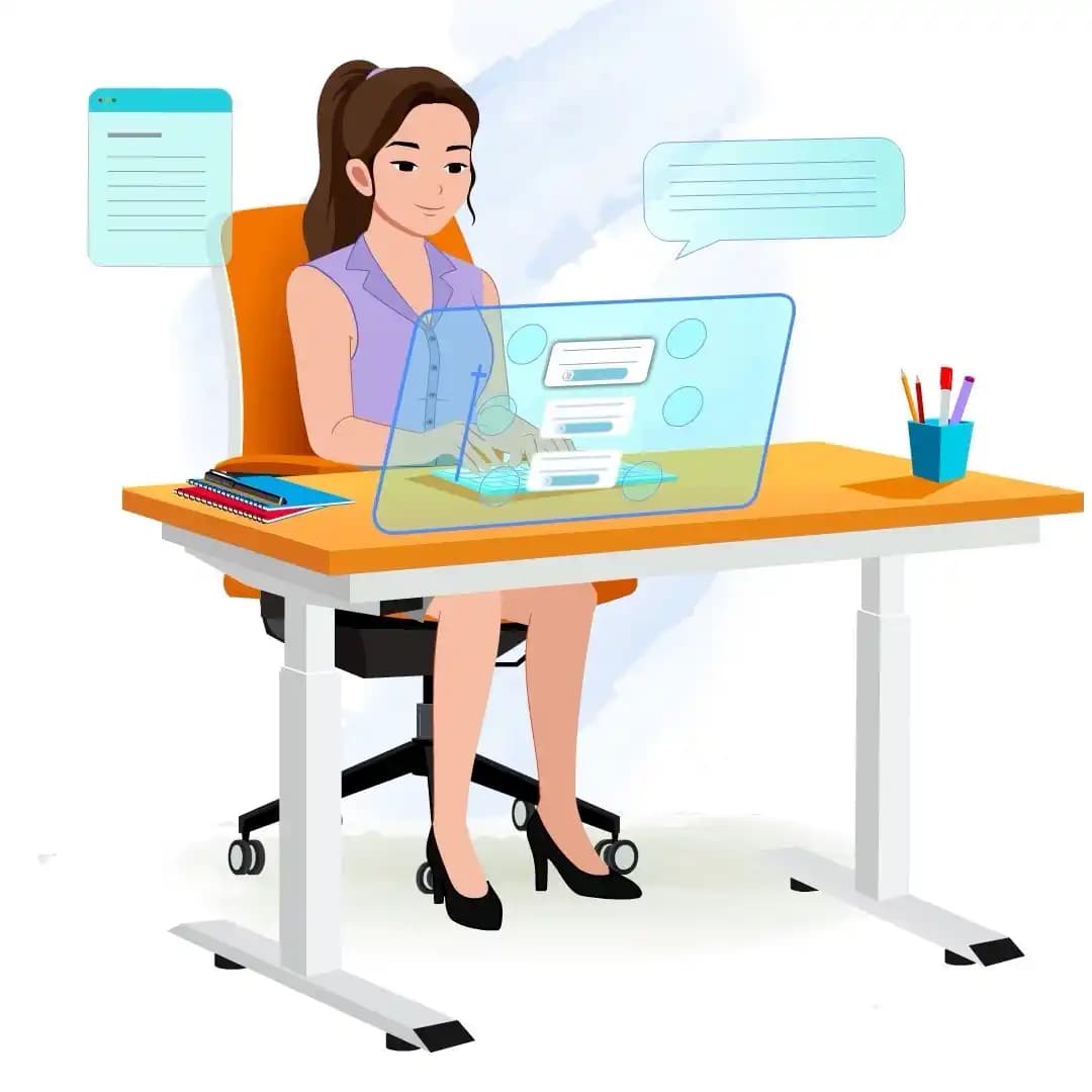 Businesswoman Working on Laptop at Desk Animated Vector Cartoon Character AKA Rachel