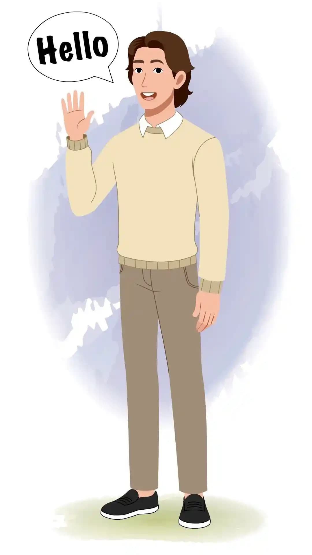 Animated Businessman Character Waving Hand Saying Hello Vector Cartoon Character AKA Lucas