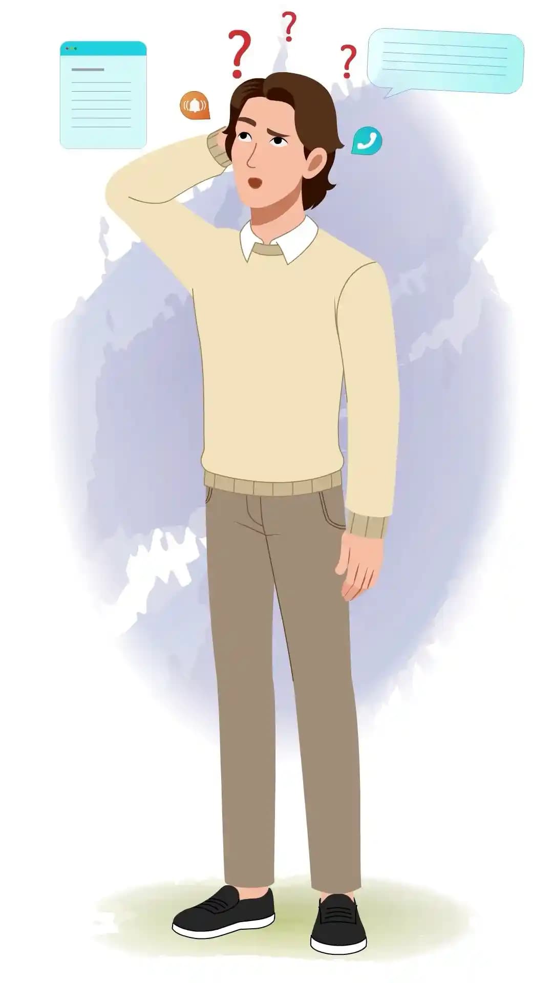 Animated Businessman Character Confused Expression with Question Marks Animated Vector Cartoon Character AKA Lucas