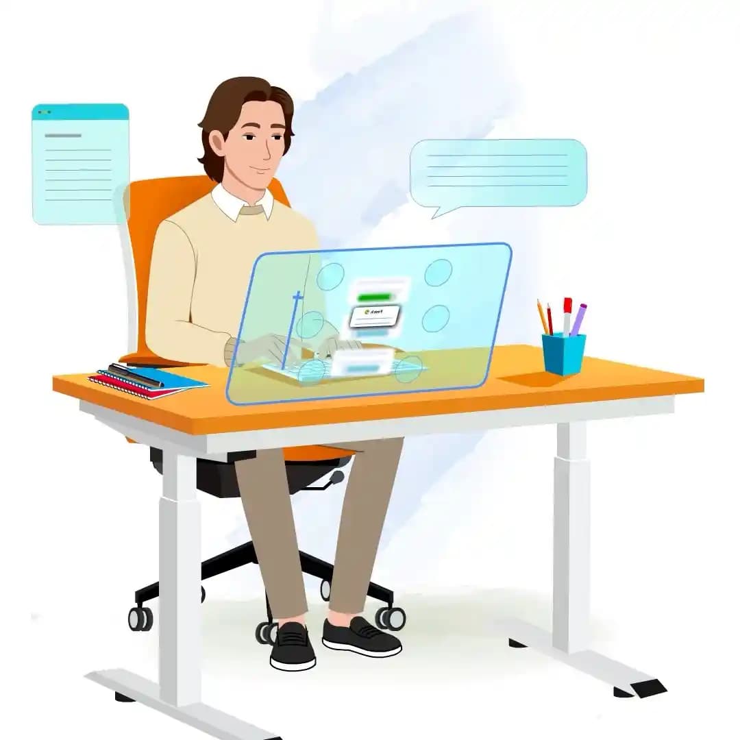Animated Businessman Character Working on Laptop at Office Desk Animated Vector Cartoon Character AKA Lucas