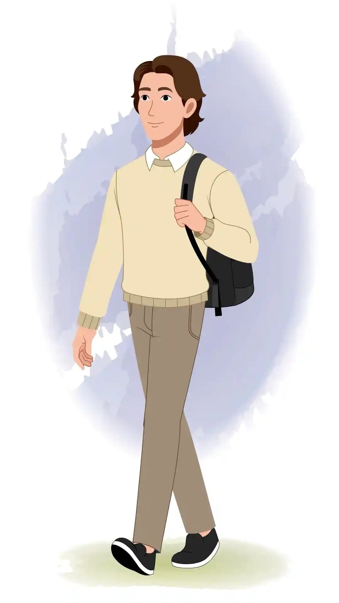 Animated Business Character Walking with Bag Casual Office Animated Vector Cartoon Character AKA Lucas
