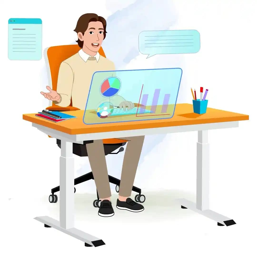 Animated Business Character Sitting and Talking at Desk Animated Vector Cartoon Character AKA Lucas