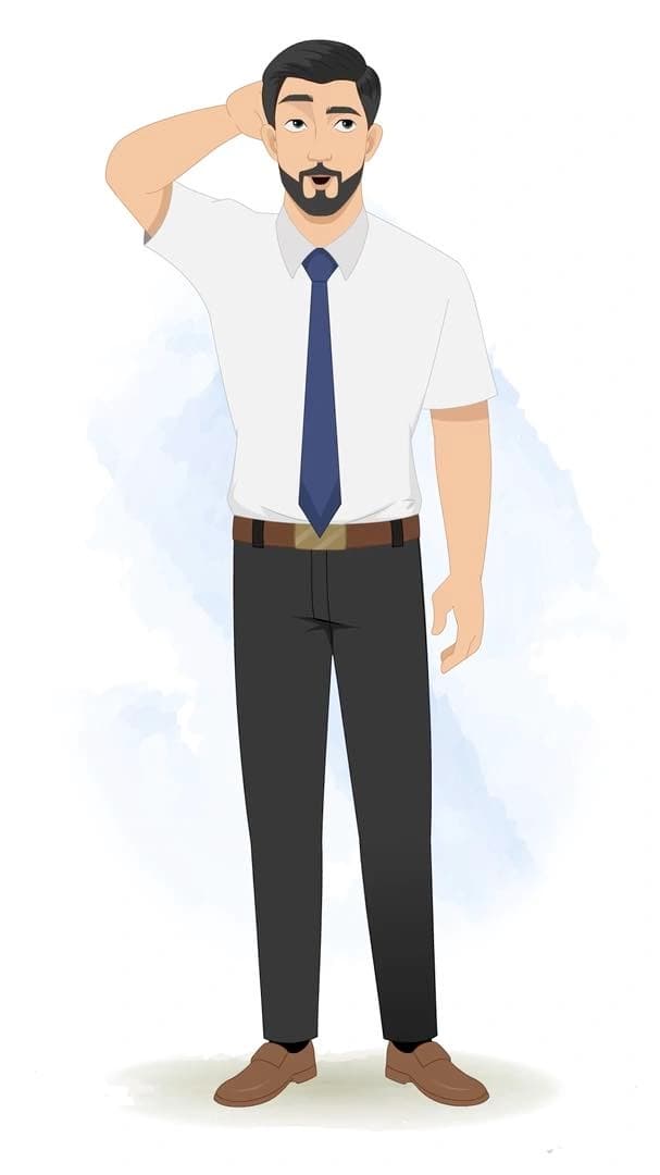 A 2d Animated confused office worker vector cartoon character AKA Jack