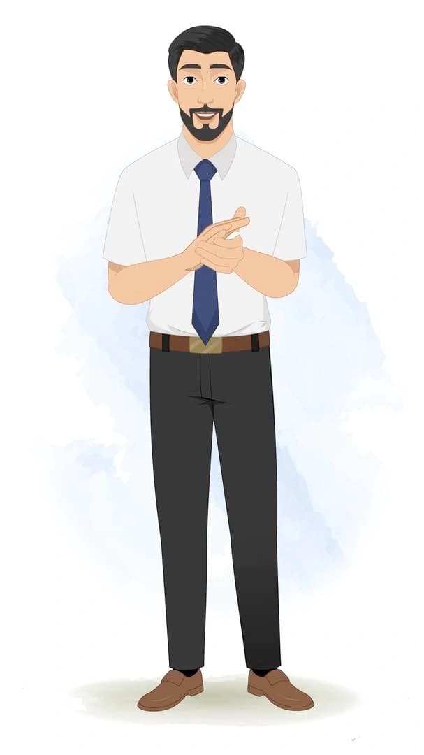 A 2d Animated office worker clapping vector cartoon character AKA Jack