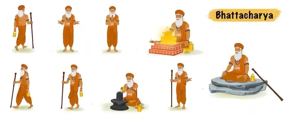 Indian sadhu baba animated vector cartoon character model sheet AKA Bhattacharya
