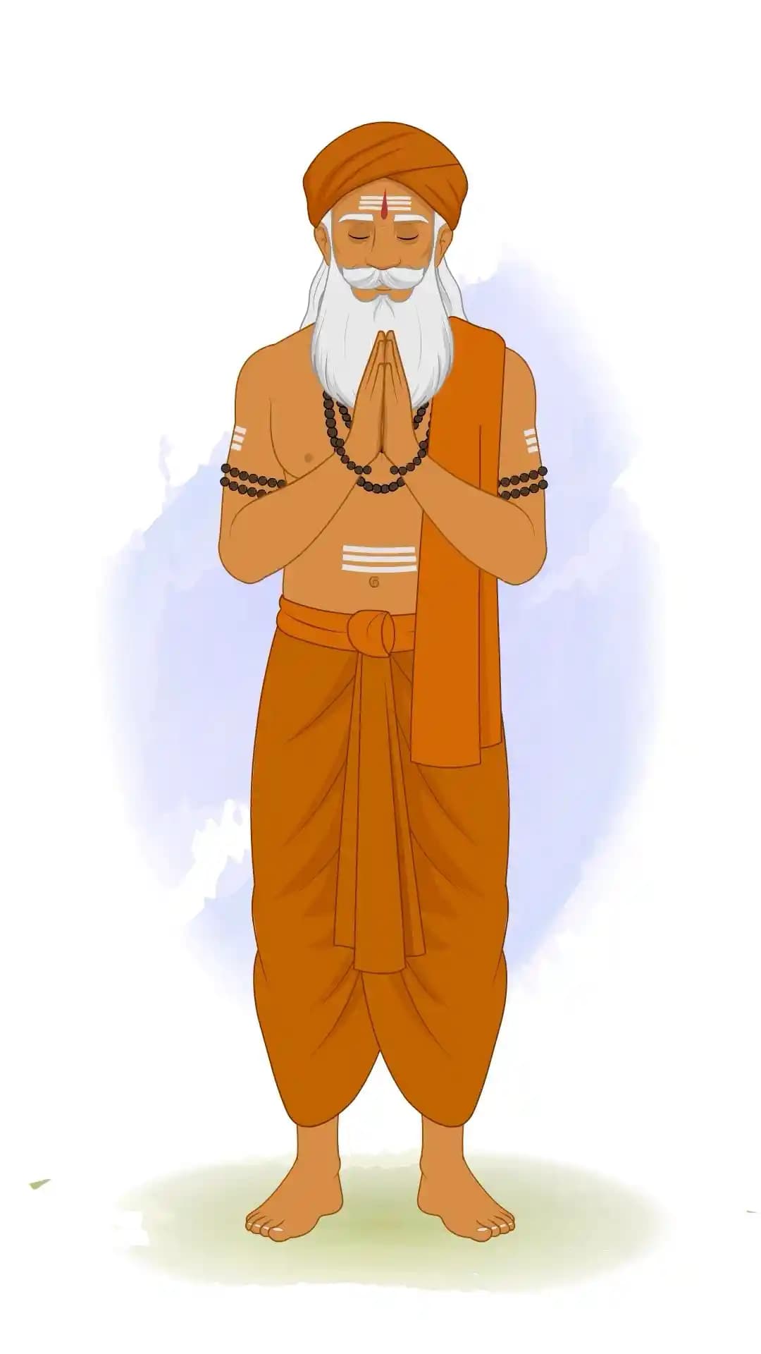 Indian Sage Namaste Greeting Pose in Traditional Attire Animated Vector Cartoon Character AKA Bhattacharya