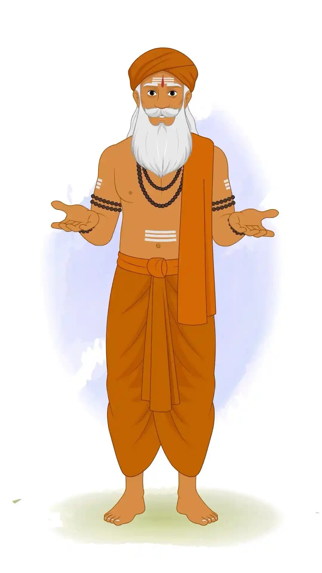 Indian Sage Spiritual Guru Talking Pose Animated Vector Cartoon Character AKA Bhattacharya