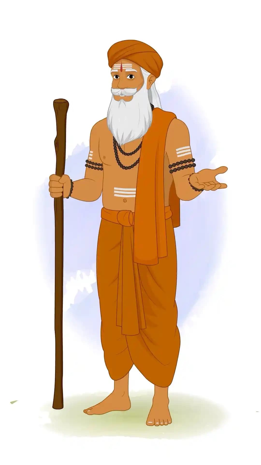 Indian Sage Talking Pose with Wooden Staff Animated Vector Cartoon Character AKA Bhattacharya