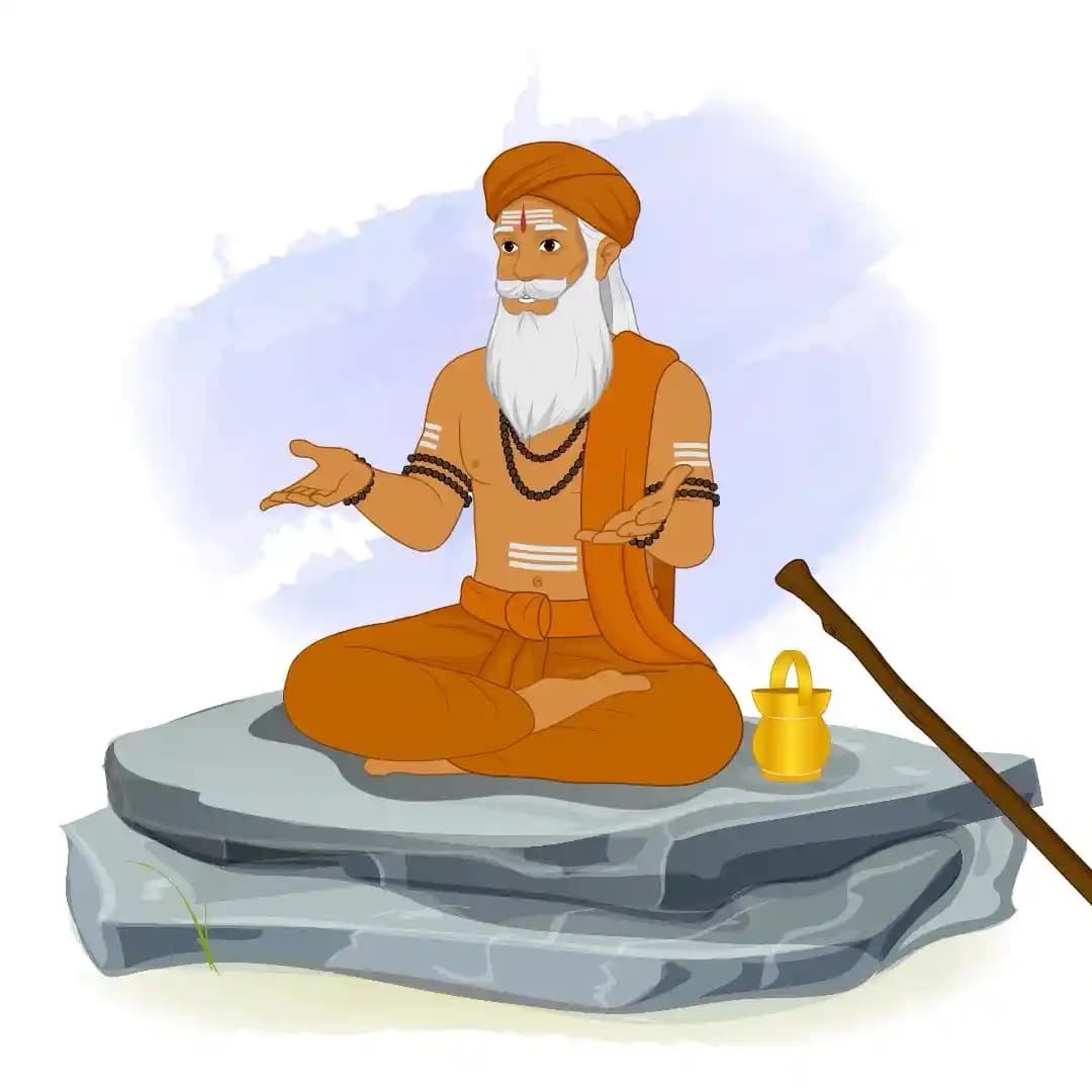 Indian Sage Sitting and Talking on Rock Animated Vector Cartoon Character ANA Bhattacharya