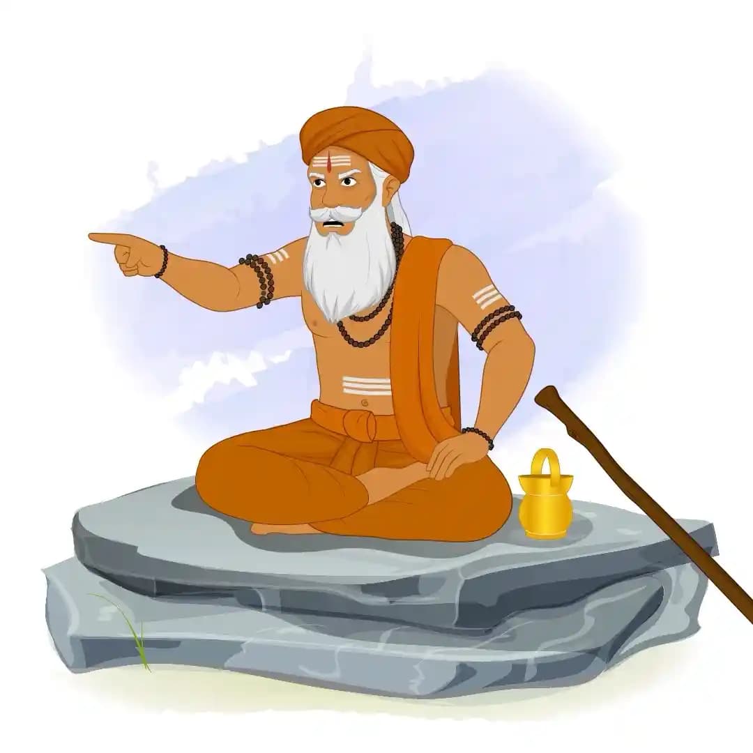 Indian Sage Sitting Angry Pose with Pointing Hand Animated Vector Cartoon Character AKA Bhattacharya