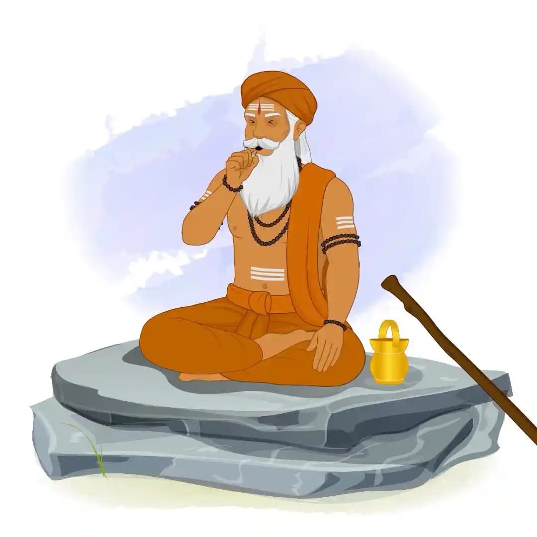 Hindu Sage Sitting and Coughing Loudly Animated Vector Cartoon Character AKA Bhattacharya